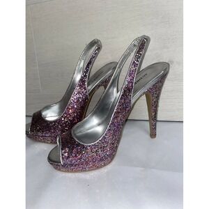 Audrey Brooke‎ Multi Color Sparkly Heels Peep Toe, Size 7